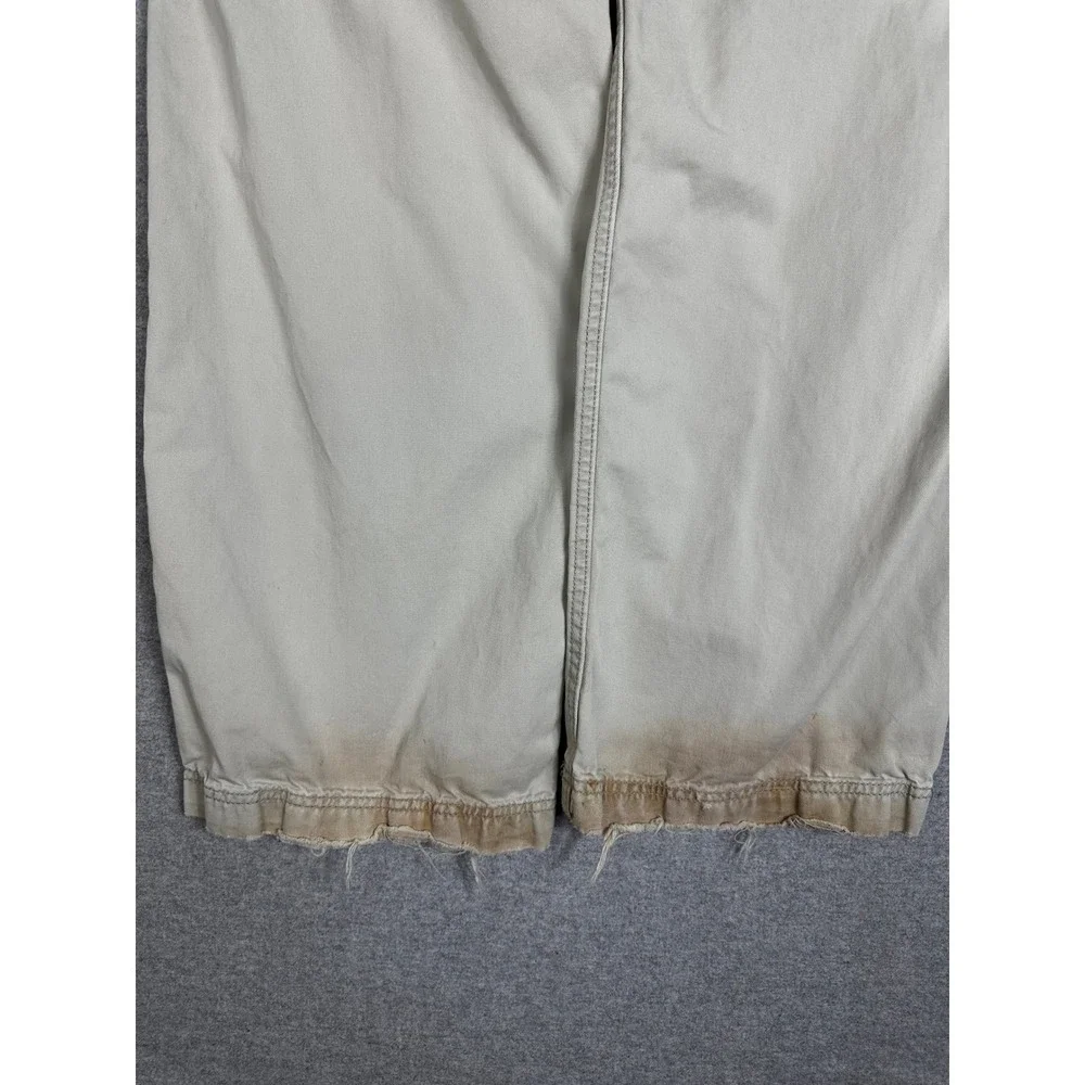 VTG Y2K Levis Wide Leg Loose Cargo Pants 32x33 Tan Distressed Khaki Twill